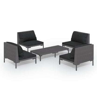 Divani da Giardino 5 pz con Cuscini in Polyrattan Grigio Scuro