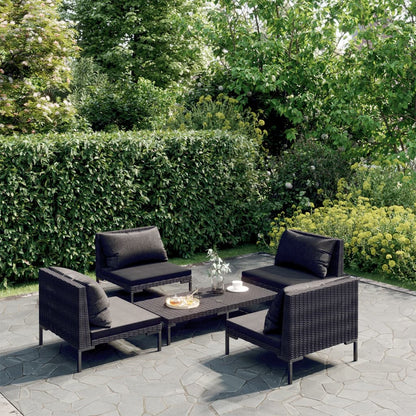 Divani da Giardino 5 pz con Cuscini in Polyrattan Grigio Scuro