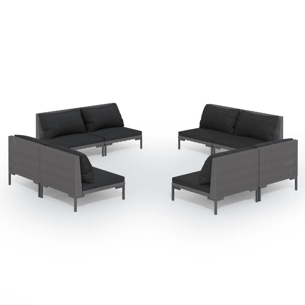 Divani da Giardino 8 pz con Cuscini in Polyrattan Grigio Scuro