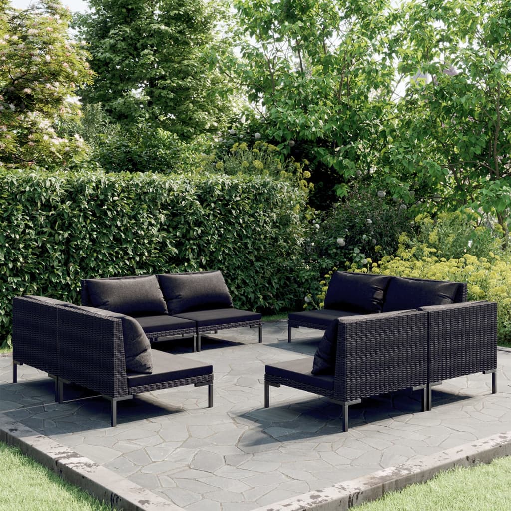 Divani da Giardino 8 pz con Cuscini in Polyrattan Grigio Scuro