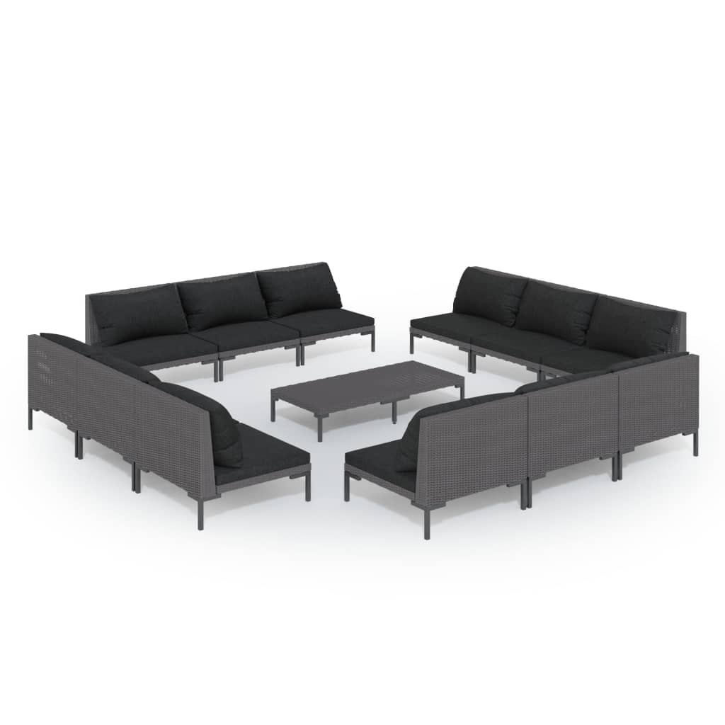 Set Divani da Giardino 13 pz Cuscini in Polyrattan Grigio Scuro