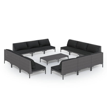 Set Divani da Giardino 13 pz Cuscini in Polyrattan Grigio Scuro