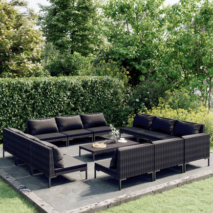 Set Divani da Giardino 13 pz Cuscini in Polyrattan Grigio Scuro