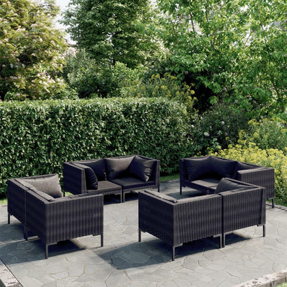 Divani da Giardino 8 pz con Cuscini in Polyrattan Grigio Scuro