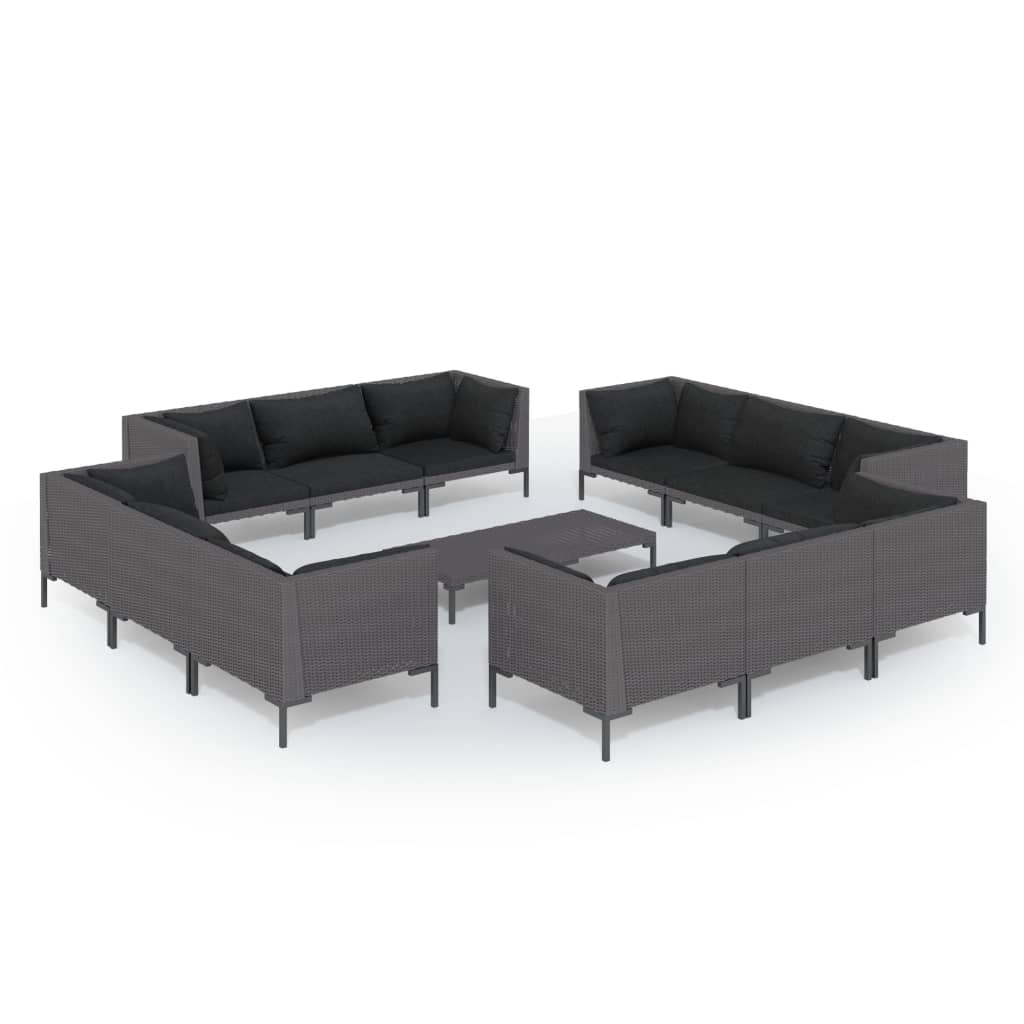 Set Divani da Giardino 13 pz Cuscini in Polyrattan Grigio Scuro