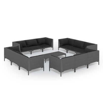 Set Divani da Giardino 13 pz Cuscini in Polyrattan Grigio Scuro