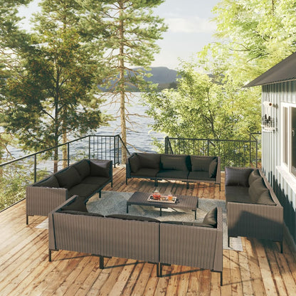 Set Divani da Giardino 13 pz Cuscini in Polyrattan Grigio Scuro