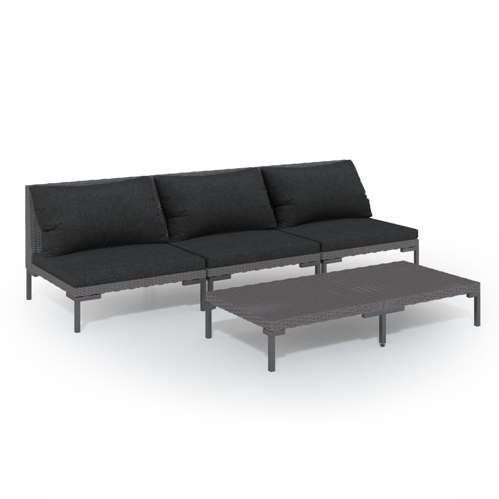 Set Divani da Giardino 4 pz con Cuscini Polyrattan Grigio Scuro
