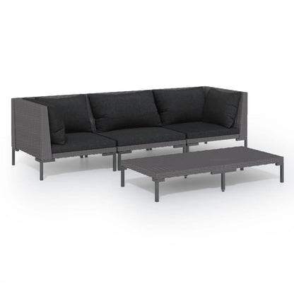 Set Divani da Giardino 4 pz con Cuscini Polyrattan Grigio Scuro