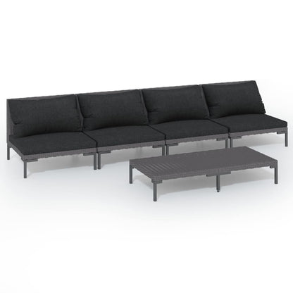 Divani da Giardino 5 pz con Cuscini in Polyrattan Grigio Scuro