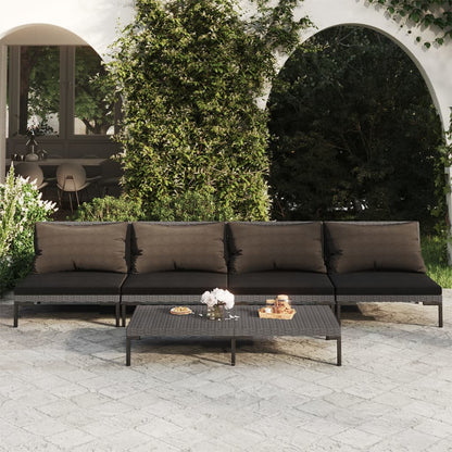 Divani da Giardino 5 pz con Cuscini in Polyrattan Grigio Scuro