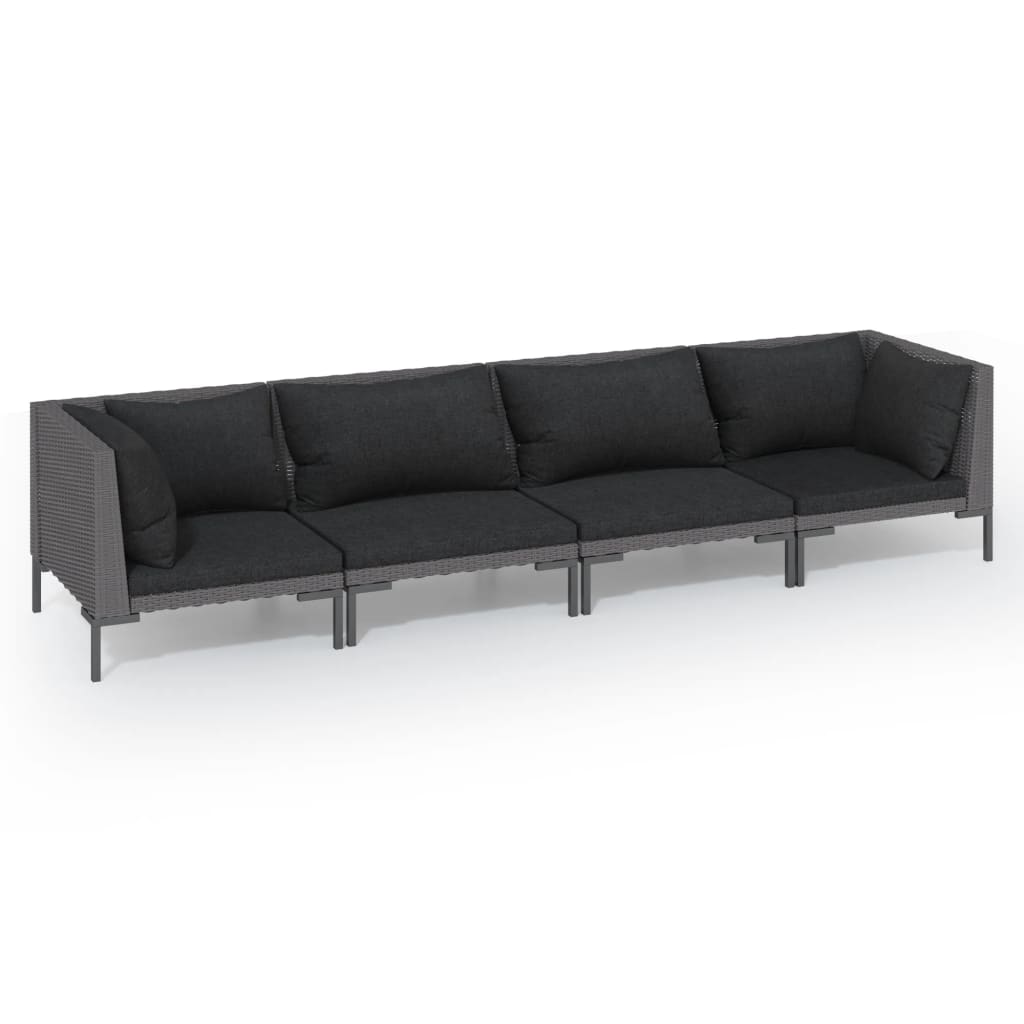 Set Divani da Giardino 4 pz con Cuscini Polyrattan Grigio Scuro