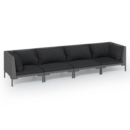Set Divani da Giardino 4 pz con Cuscini Polyrattan Grigio Scuro