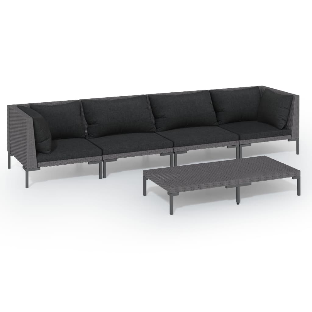 Divani da Giardino 5 pz con Cuscini in Polyrattan Grigio Scuro