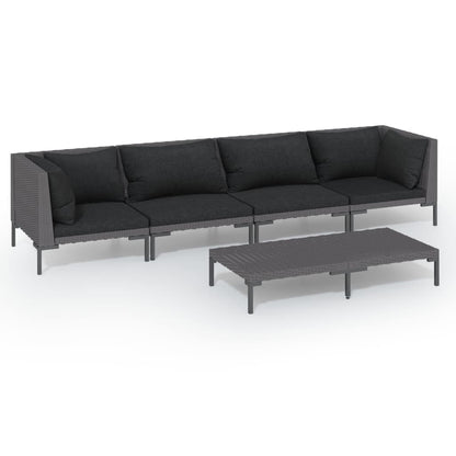 Divani da Giardino 5 pz con Cuscini in Polyrattan Grigio Scuro