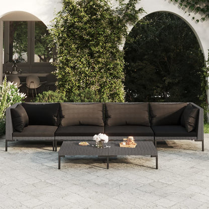 Divani da Giardino 5 pz con Cuscini in Polyrattan Grigio Scuro