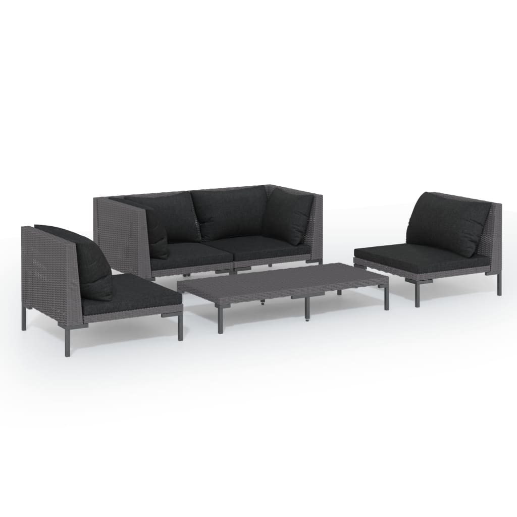 Divani da Giardino 5 pz con Cuscini in Polyrattan Grigio Scuro