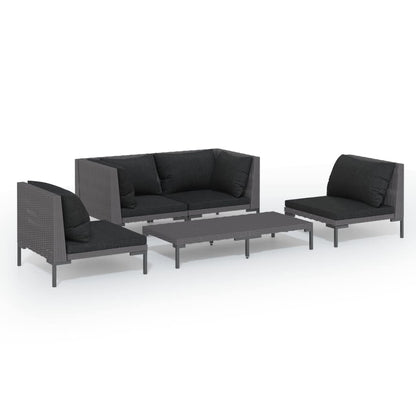 Divani da Giardino 5 pz con Cuscini in Polyrattan Grigio Scuro
