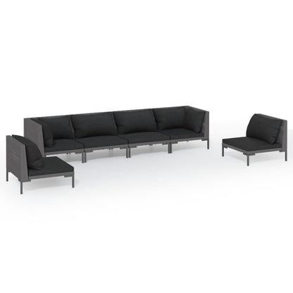 Divani da Giardino 6 pz con Cuscini in Polyrattan Grigio Scuro