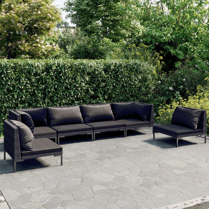 Divani da Giardino 6 pz con Cuscini in Polyrattan Grigio Scuro