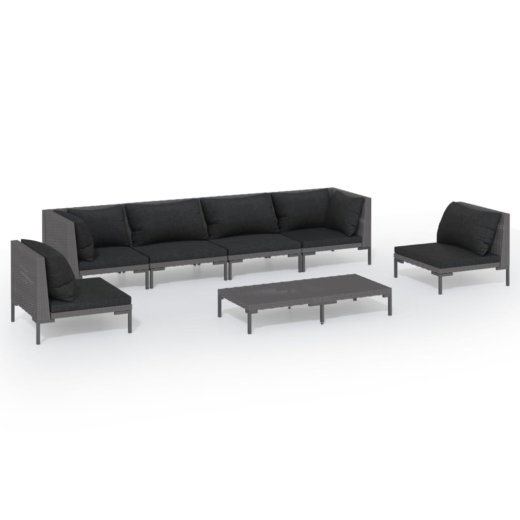 Set Divani da Giardino 7 pz con Cuscini Polyrattan Grigio Scuro