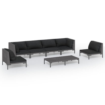 Set Divani da Giardino 7 pz con Cuscini Polyrattan Grigio Scuro