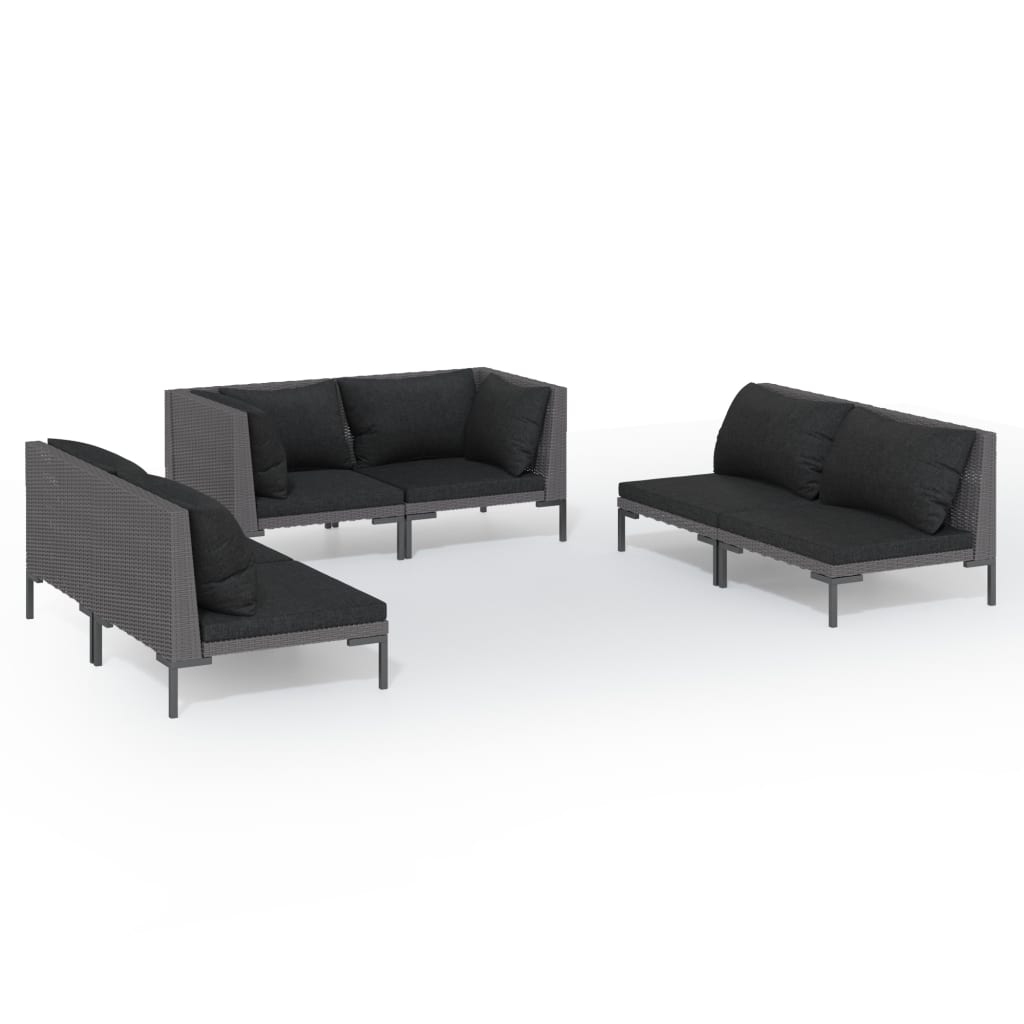 Divani da Giardino 6 pz con Cuscini in Polyrattan Grigio Scuro
