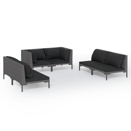 Divani da Giardino 6 pz con Cuscini in Polyrattan Grigio Scuro