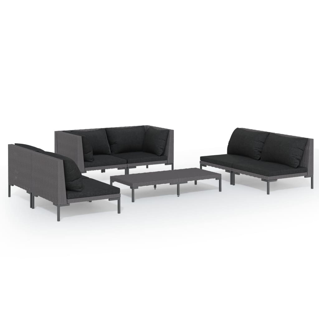 Set Divani da Giardino 7 pz con Cuscini Polyrattan Grigio Scuro