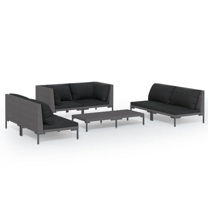 Set Divani da Giardino 7 pz con Cuscini Polyrattan Grigio Scuro