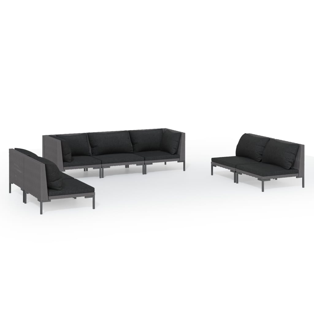 Set Divani da Giardino 7 pz con Cuscini Polyrattan Grigio Scuro