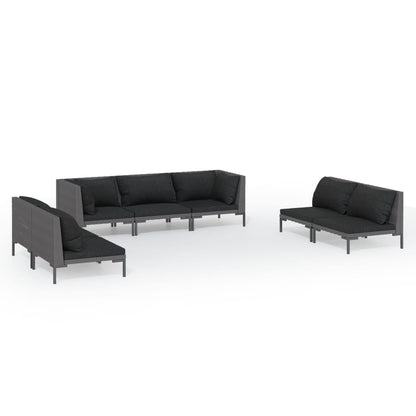 Set Divani da Giardino 7 pz con Cuscini Polyrattan Grigio Scuro