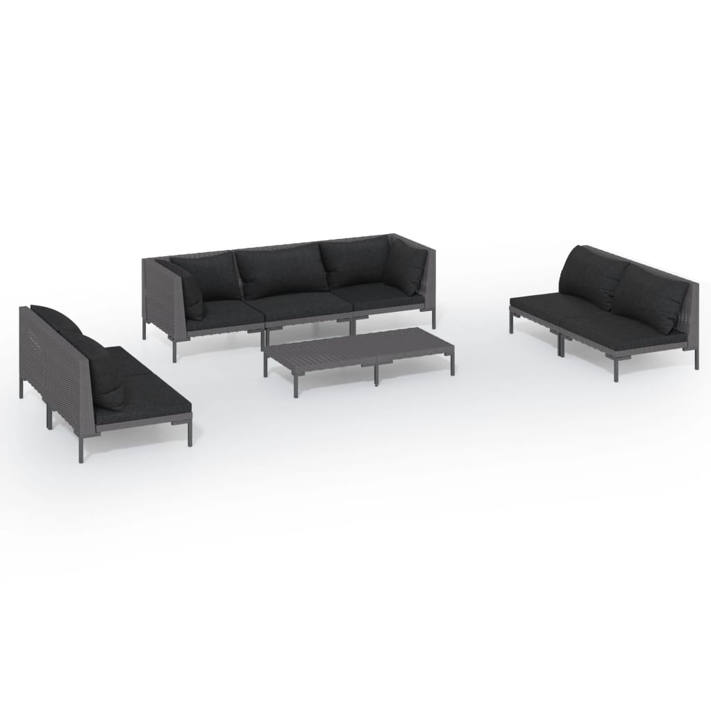 Divani da Giardino 8 pz con Cuscini in Polyrattan Grigio Scuro