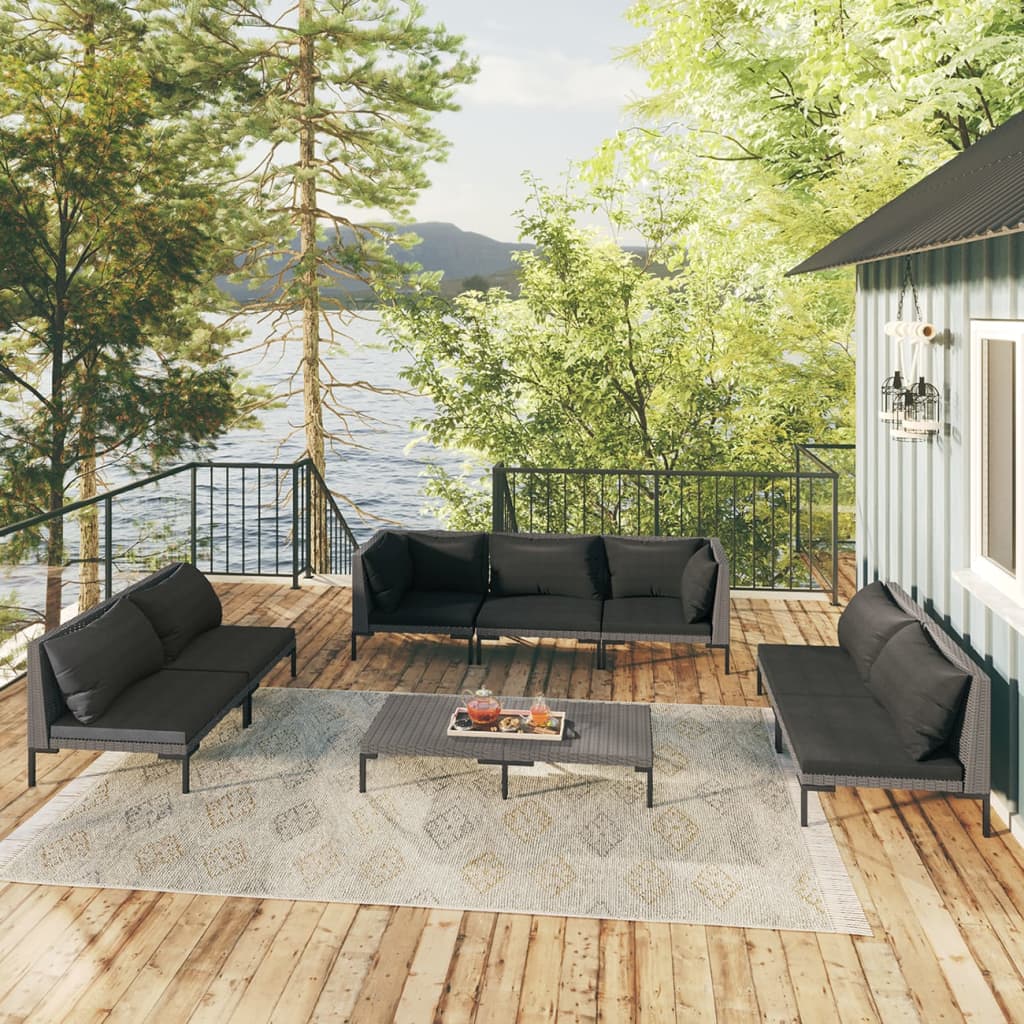 Divani da Giardino 8 pz con Cuscini in Polyrattan Grigio Scuro