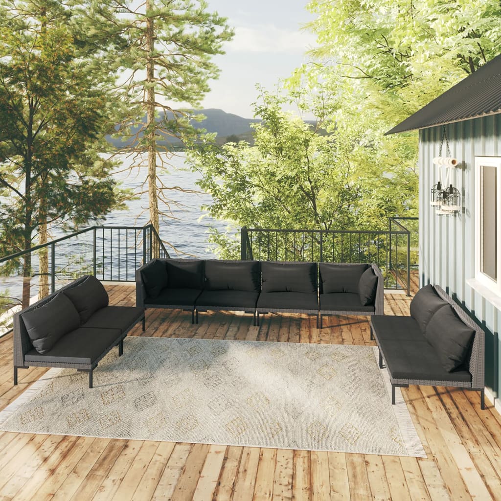 Divani da Giardino 8 pz con Cuscini in Polyrattan Grigio Scuro