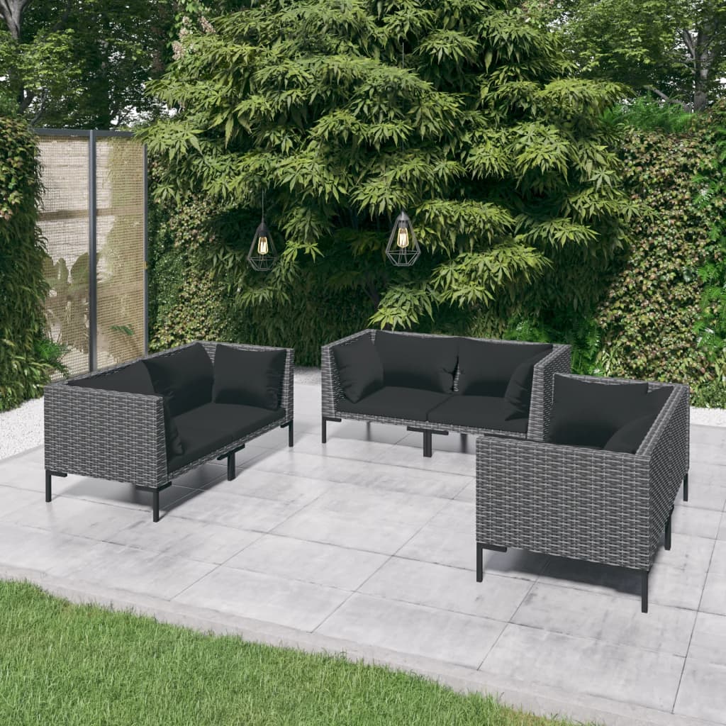 Divani da Giardino 6 pz con Cuscini in Polyrattan Grigio Scuro