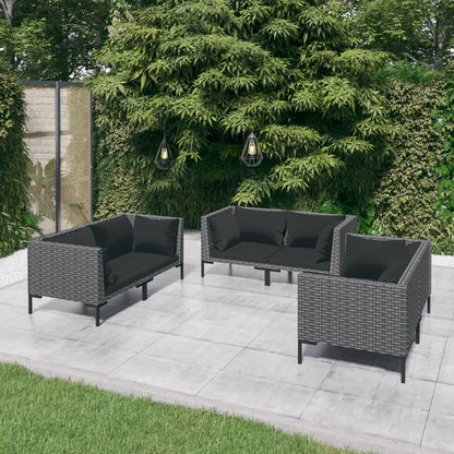 Divani da Giardino 6 pz con Cuscini in Polyrattan Grigio Scuro