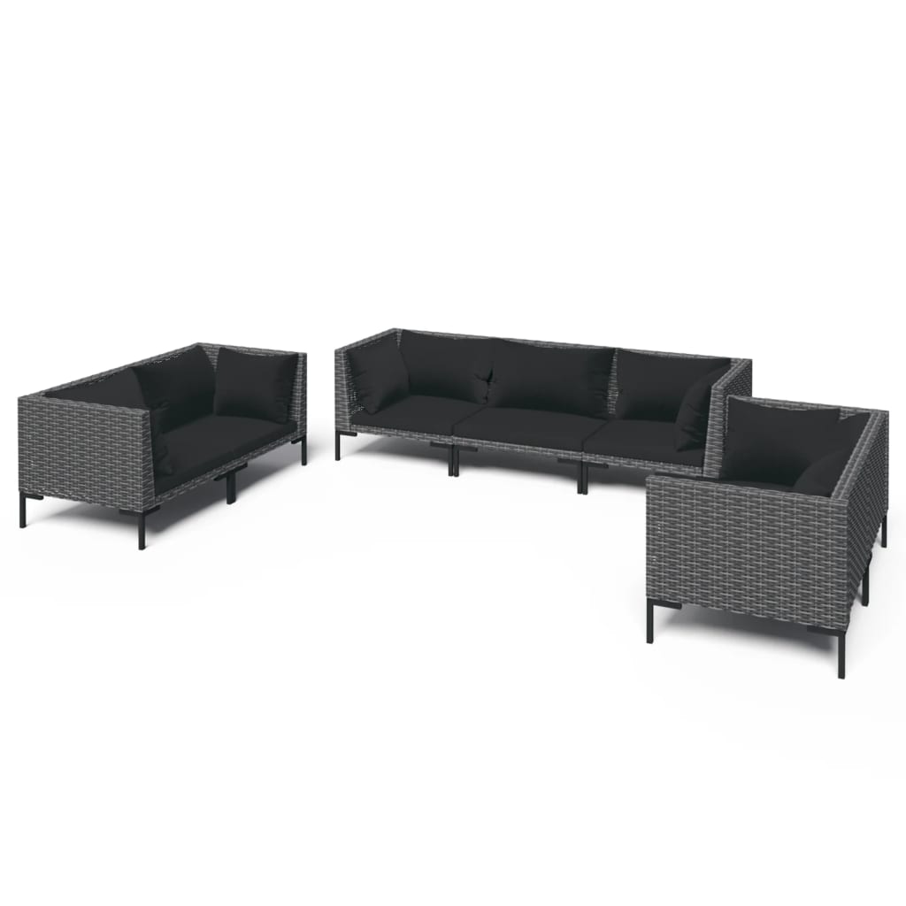 Set Divani da Giardino 7 pz con Cuscini Polyrattan Grigio Scuro
