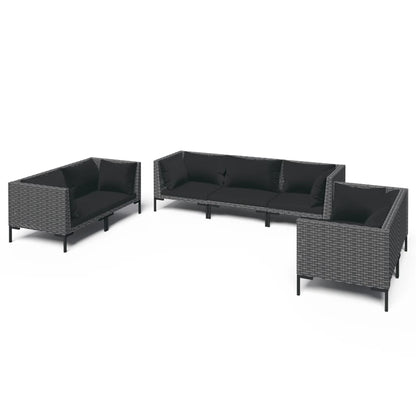 Set Divani da Giardino 7 pz con Cuscini Polyrattan Grigio Scuro