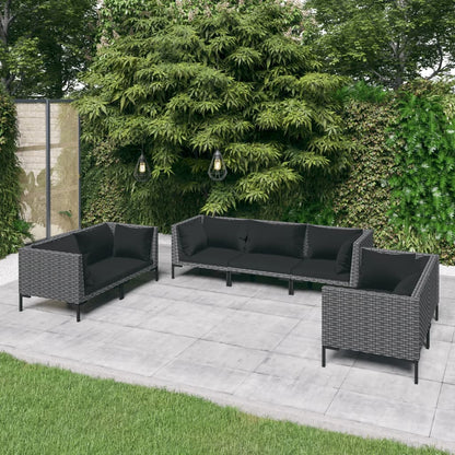 Set Divani da Giardino 7 pz con Cuscini Polyrattan Grigio Scuro