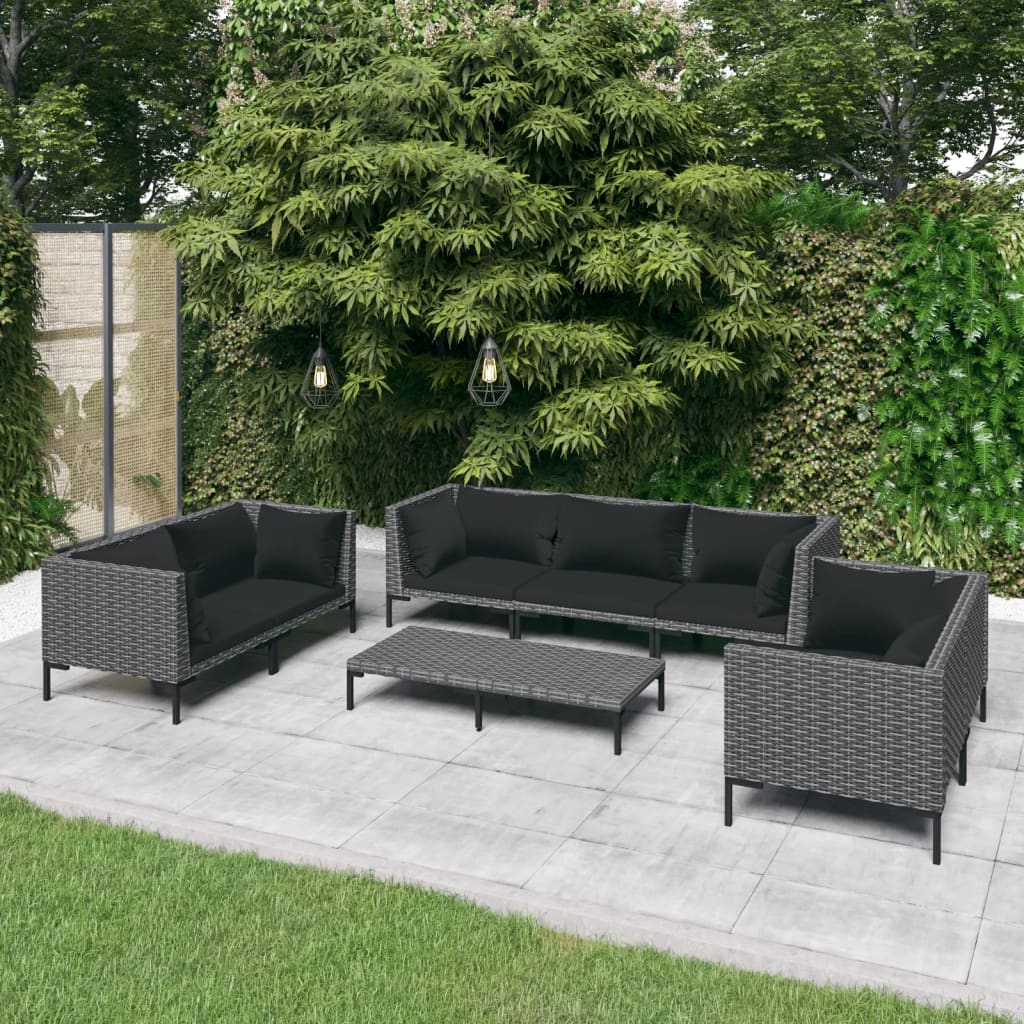 Divani da Giardino 8 pz con Cuscini in Polyrattan Grigio Scuro