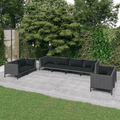 Divani da Giardino 8 pz con Cuscini in Polyrattan Grigio Scuro