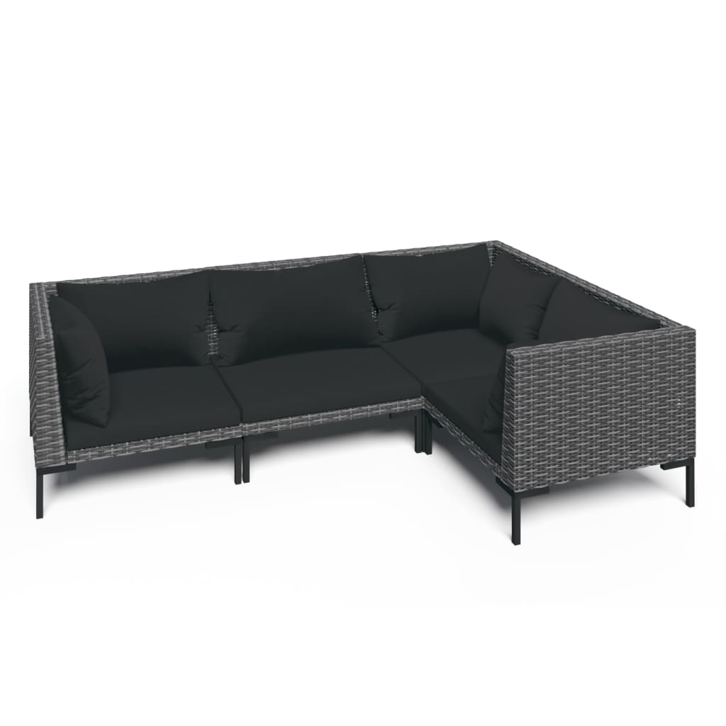 Set Divani da Giardino 4 pz con Cuscini Polyrattan Grigio Scuro