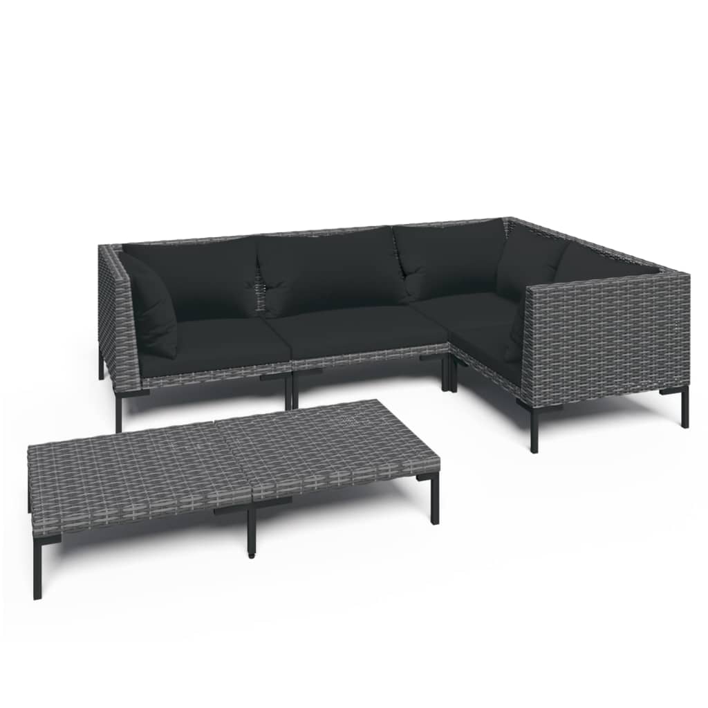 Divani da Giardino 5 pz con Cuscini in Polyrattan Grigio Scuro