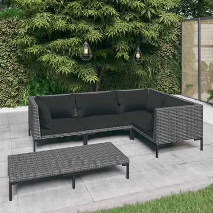 Divani da Giardino 5 pz con Cuscini in Polyrattan Grigio Scuro