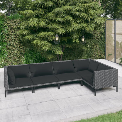 Divani da Giardino 5 pz con Cuscini in Polyrattan Grigio Scuro