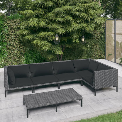 Divani da Giardino 6 pz con Cuscini in Polyrattan Grigio Scuro