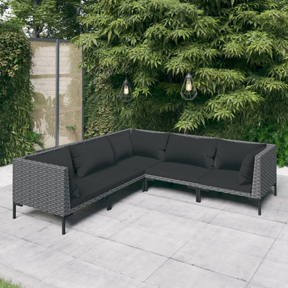 Divani da Giardino 5 pz con Cuscini in Polyrattan Grigio Scuro