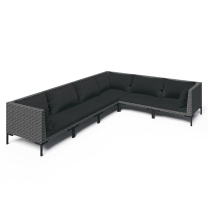 Divani da Giardino 6 pz con Cuscini in Polyrattan Grigio Scuro