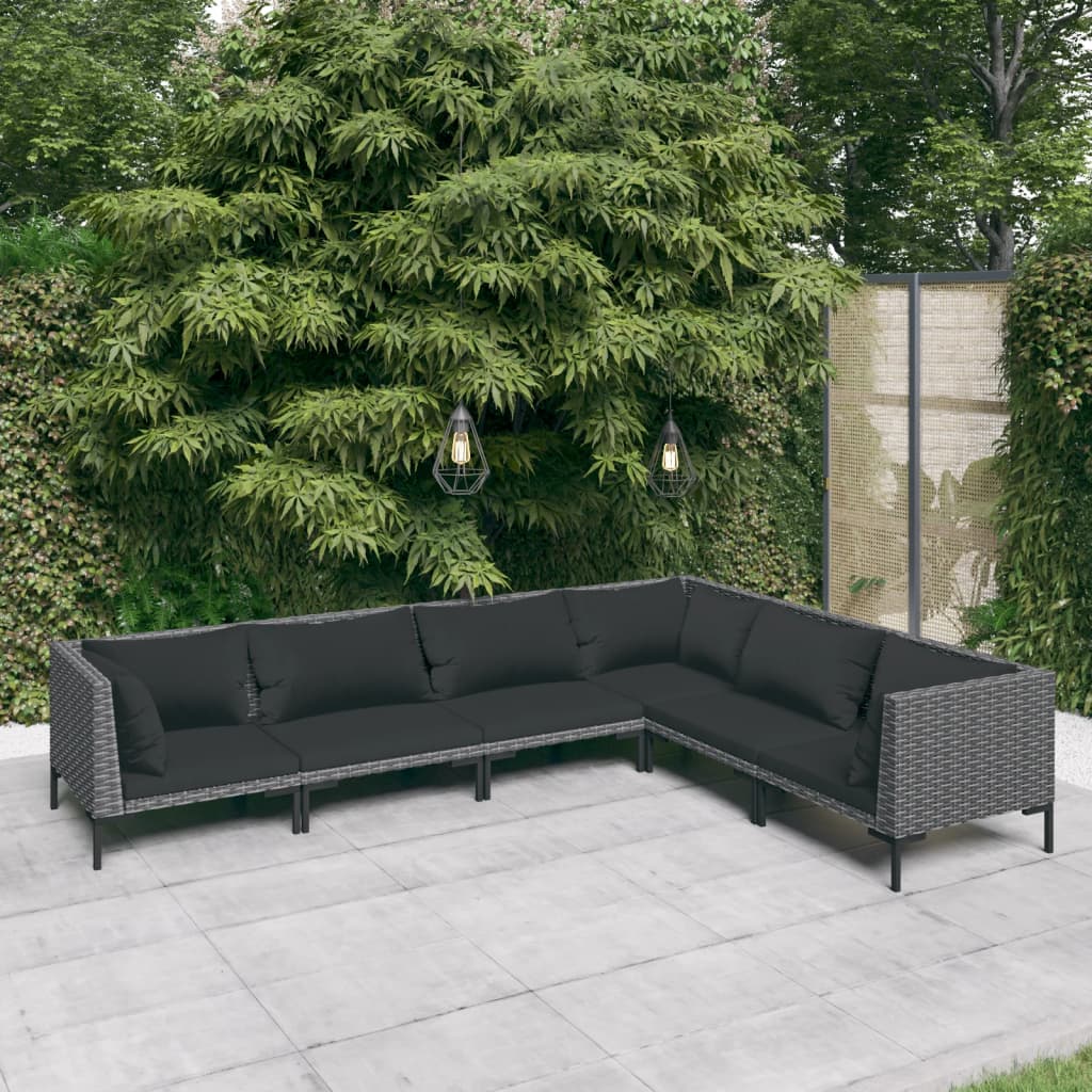 Divani da Giardino 6 pz con Cuscini in Polyrattan Grigio Scuro